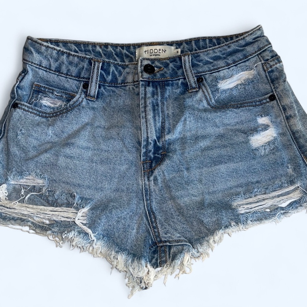 Hidden Distressed Denim Jean Shorts